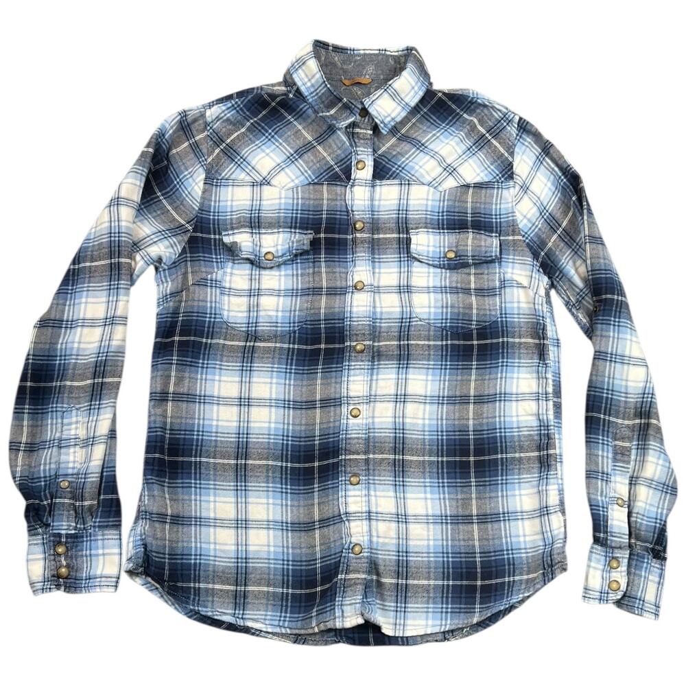 JACHS Girlfriend BEA Plaid Western Pearl Snap Shirt XS Blue White Cotton
